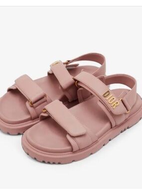 NWT Christian Dior Dioract Pink Leather Sandals with Gold Accent, 9.5